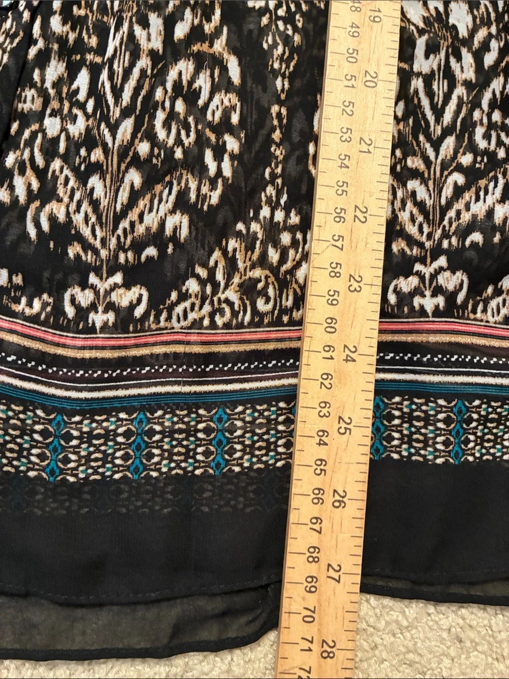 Cato Black Sheer Button-Front Boho Mixed Print Striped Paisley Blouse Tie Large
